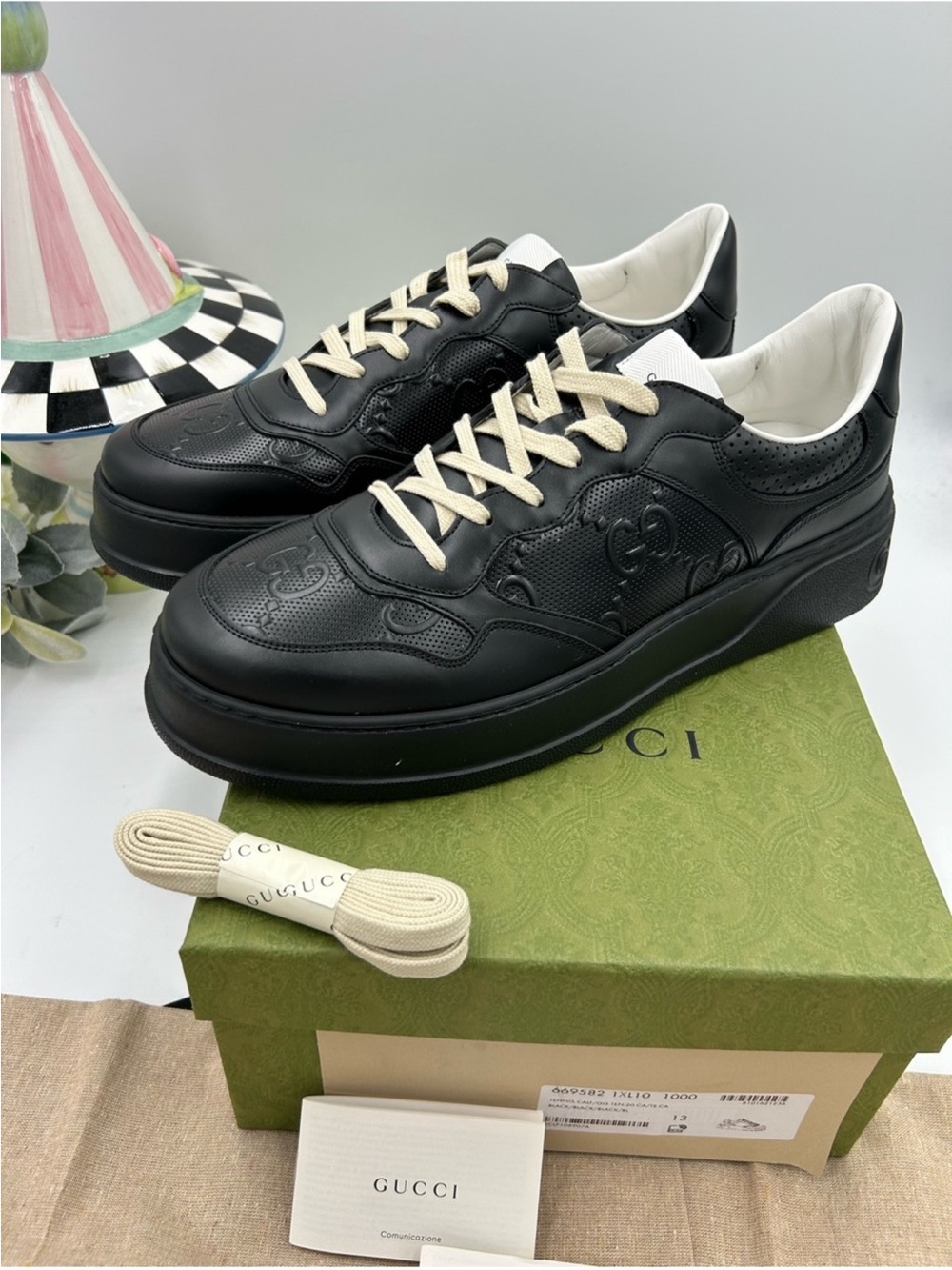 Men’s Gucci GG embossed leather sneakers size 13 fit 13.5 US made in Italy - Picture 14 of 14